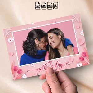Modello cabina fotografica per la festa della mamma Modello cabina fotografica per la festa della mamma felice mondiale Modello striscia fotografica 4x6 Sovrapposizione di fiori rosa Festa di compleanno