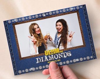 Denim & Diamonds Photobooth Template Jeans, Navy blue diamond glitters 4x6 Overlay Sweet 16 Photo Booth Quinceanera Birthday Party Wedding