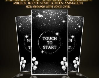 Touch to Start Photobooth Animation Magic Mirror Photo Booth Elegant Silver & Black Tap to Start Overlay MP4 Format 1080x1920 Welcome Screen