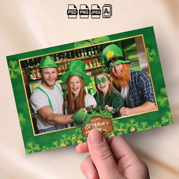 St. Patrick's Day Photobooth Template Shamrock Party Photo booth Template 4x6 photo frame Saint Patricks Day Party Overlay Green Birthday