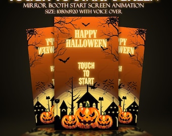 Touch to Start Photobooth Animation Neon Halloween Scary Magic Mirror Photo Booth Tap to Start Overlay MP4 Format 1080x1920 Welcome Screen