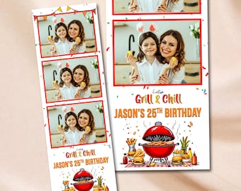 BBQ Birthday Photobooth Template Barbeque Photo Booth Let's Grill and Chill 2x6 photo strip overlay Backyard BBQ Party Baby Shower Cookout