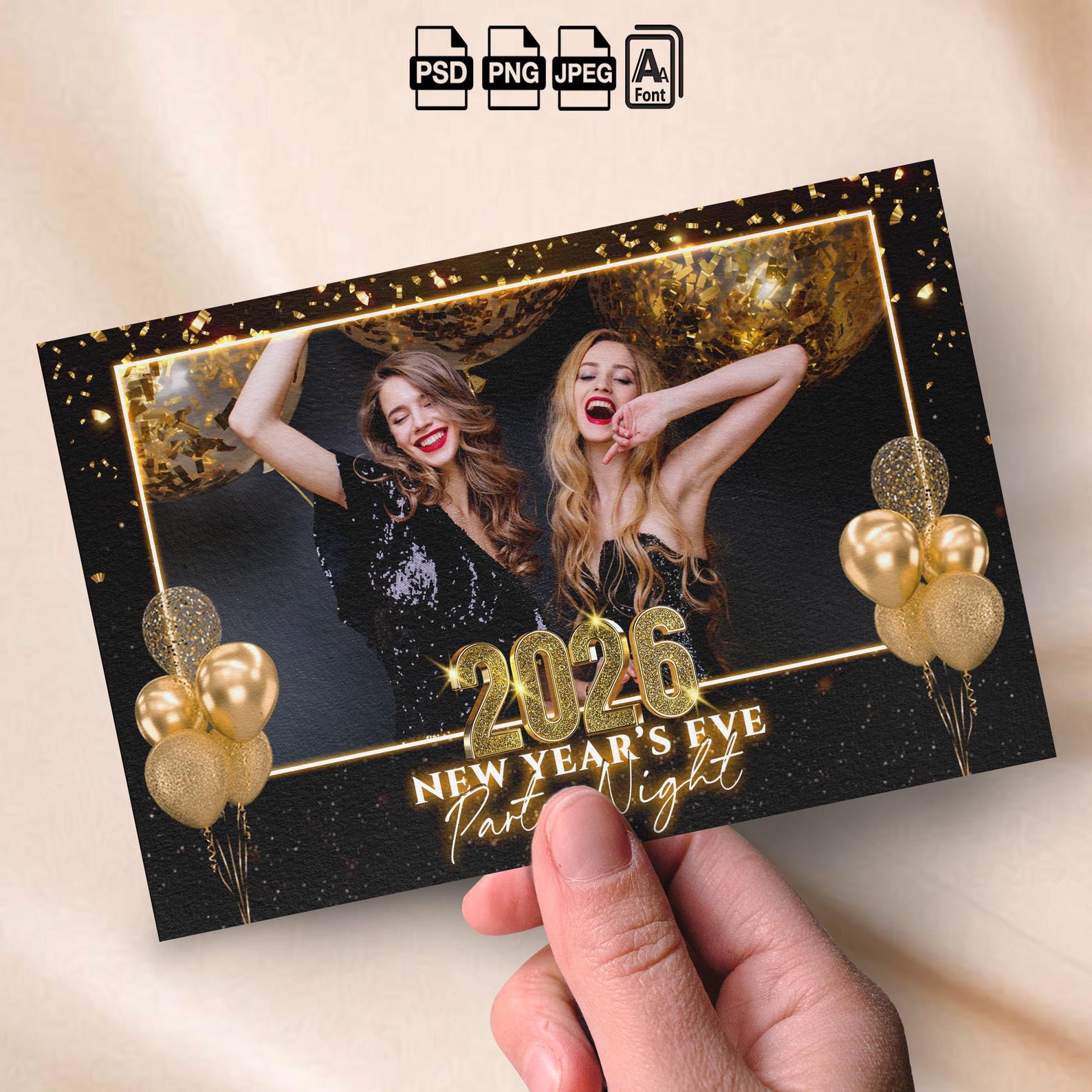 New Year Photobooth Template Black Gold Photo Booth Frame Balloon