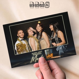 Mall för fotoautomat med whiskymotiv, fotoautomatsöverlägg, svart och guld, 4x6 fotoremsa, vuxna män, överraskningsfödelsedagsfest, 30-årsfest, 40-årsfest, 50-årsfest