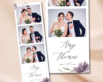 Purple Wedding Photobooth Template Minimalist Floral Photo booth Template 2x6 Photo Strip Overlay Aesthetic Wedding Photo booth Lilac flower