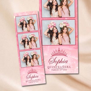 Sweet 16 Photobooth Template Quinceanera Photo Booth Overlay 2x6 Photo Strip Pink glitters Sweet Sixteen Photo booth Template 15th Birthday