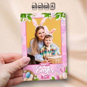 Modello cabina fotografica di buona Pasqua Sovrapposizione cabina fotografica della domenica di Pasqua Striscia fotografica 4x6 Caccia alle uova del coniglietto Cartolina fotografica Festa di compleanno di Pasqua