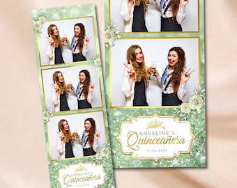 Sage Green Photobooth Template Quinceanera Photo Booth Template 2x6 Photo Strip Sweet 16 Mirror Booth Overlay 18th Birthday wedding strips