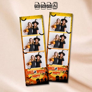 Halloween Photobooth Vorlage Kürbis Party Photobooth Vorlage Schwarz und Orange 2x6 Fotostreifen Süßes oder Saures Photobooth Overlay Haunted