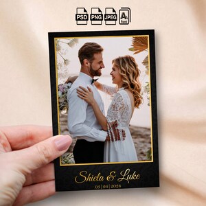 Minimalist Wedding Photobooth Template Black and Gold Photo booth Overlay 4x6 photo frame Modern Wedding Photo booth Elegant Simple Weddings