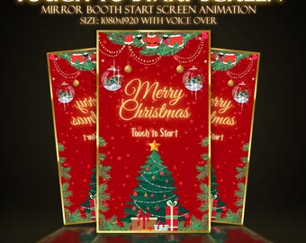 Christmas Touch to Start Photobooth Animation Xmas Party Magic Mirror Photo Booth Tap to Start Overlay MP4 Format 1080x1920 Welcome Screen