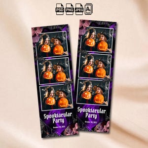 Halloween Photobooth Template Spooktacular Photobooth Template Lila Schwarz Weiß 2x6 Foto Strip Overlay Scary Theme Spooky Süßes oder Saures