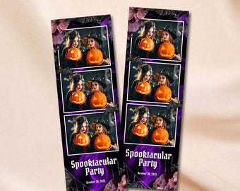 Halloween Photobooth-sjabloon Spooktacular Photo Booth-sjabloon paars zwart wit 2 x 6 fotostrook overlay eng thema Spooky Trick or Treat