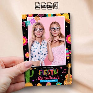 Fiesta Photobooth Mexicaanse Papel Picado Photo Booth-sjabloon zwarte en kleurrijke 4 x 6 fotostrip Cinco de Mayo overlay Mexicaanse verjaardagsfeestje