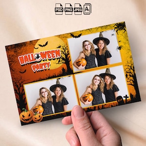 Halloween Photobooth Template Halloween Party Photo Booth Template Black and Orange 4x6 Photo Strip Pumpkin Party Photo Booth Overlay Scary