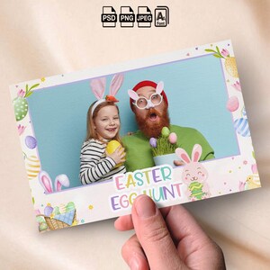 Feliz Páscoa Photobooth Template Domingo de Páscoa Photo Booth Overlay 4x6 Foto Tira Coelho da Páscoa Caça aos ovos cartão postal Festa de aniversário de Páscoa
