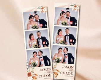 Autumn Wedding Photobooth Template BOHO Chic Aesthetic Photo Booth Template 2x6 photo strip Overlay Orange Fall Wedding Elegant Dried Flower