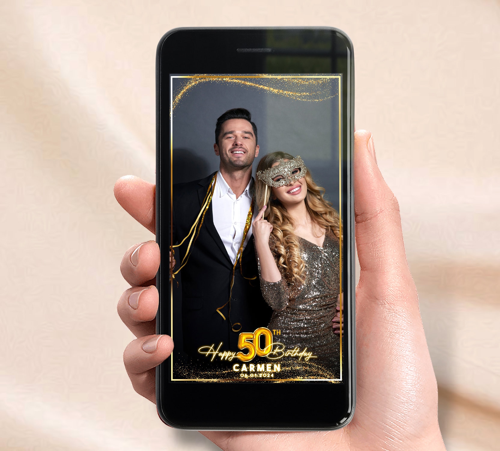 Golden Birthday Party 360 Booth Template 50th Birthday 360Booth Overlay 360 Photo Booth Overlay 360 Video Booth Boomerang Golden 1080x1920px
