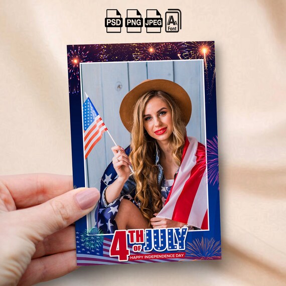 4th of July Photobooth Template USA Independence Day Photo Booth Template Blue Red White 4x6 Photo Strip Fourth of July Photo Booth Overlay