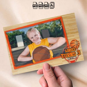 Szablon fotobudki koszykarskiej Szablon fotobudki urodzinowej brązowy pomarańczowy pasek 4x6 nakładka 1. urodziny Koszykówka Sportowy motyw Impreza dla dzieci