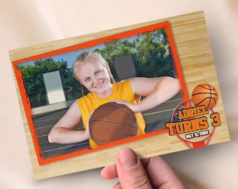Modelo de cabine de fotos de basquete, modelo de cabine de fotos de aniversário, marrom, laranja, faixa 4x6, sobreposição, 1º aniversário, basquete, tema esportivo, festa infantil