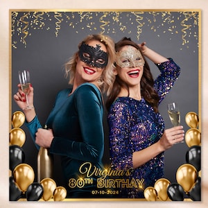 Birthday Party 360 Photo Booth Overlay 40th 50th 60th 70th 80th Birthday 360 PhotoBooth Template Gold Black Birthday 360 Overlay touchpix