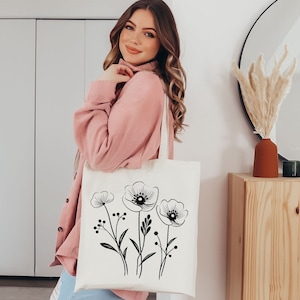 Floral Canvas Tote Bag: Wildflower Shopping Bag