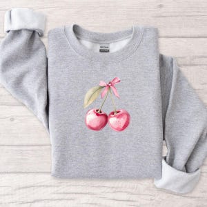 Coquette Cherry and Bow Sweatshirt, Coquette Aesthetic Sweatshirt, Ribbon Crewneck, Cottage Core Sweatshirt, Coquette Clothing, Trendy Crew