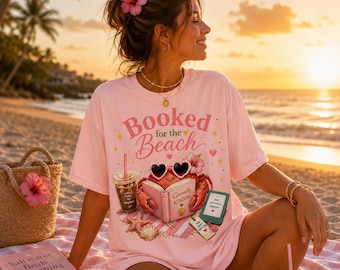Booked for the Beach Comfort Colors Shirt, Reading Crab Graphic Tee