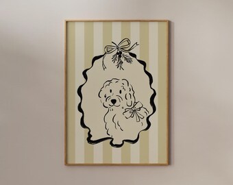 Kerstposter hond: feestelijk winterhuisdecoratie (digitale download)