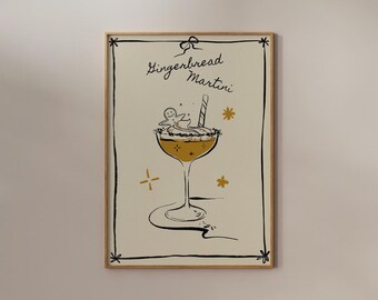 Kerstafdruk peperkoek martini: cocktailposter (digitale download)
