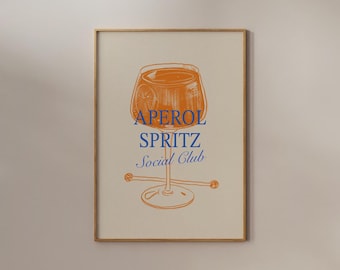 Aperol Spritz Poster, Hand Drawn Cocktail, Bar Cart Print, Vintage Cocktail Print, Vintage Cocktail Art, Kitchen decor, Aperol Spritz Print