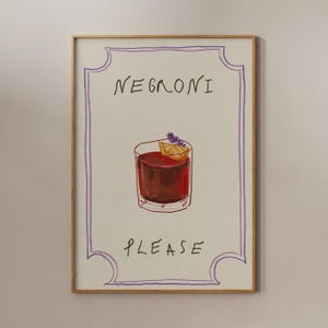 Negroni-poster, handgetekende cocktail, barwagen kunst aan de muur, vintage cocktailprint, digitale download, keukeninrichting, handgetekende print