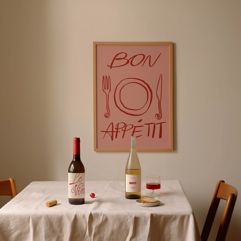 Bon Appetit, Printable Kitchen Wall Art, Retro Food Print, Trendy ...