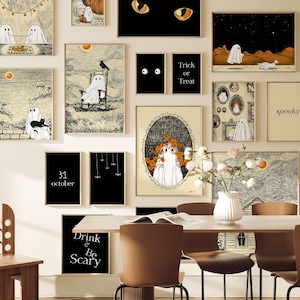 20 Halloween imprimible, Impresión de arte del paquete de Halloween, Descarga digital de la galería de Halloween, Arte de la pared de Halloween, Pintura de fantasmas, Decoración de Halloween