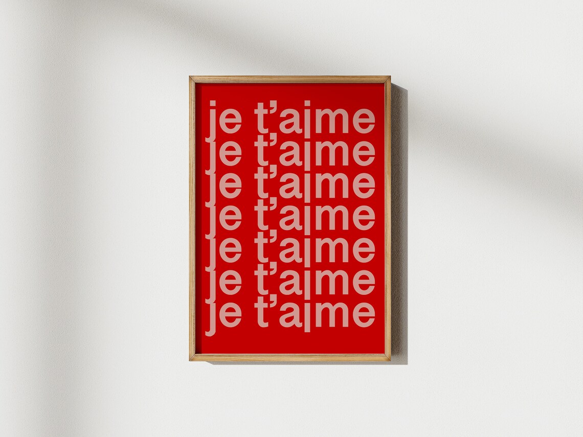 Je T'aime Print Love Wall Art Trendy Wall Art Printable Valentine Decor ...