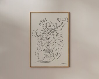 Minimal Flower Print, Botanical Poster Digital Print, Botanical Print , Neutral Print, Floral Print , Vintage Botanical Print, Spring Print