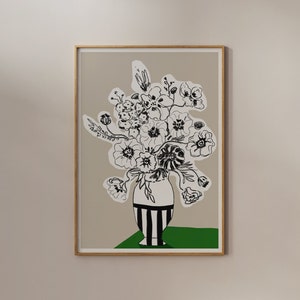 Impresión de flores en jarrón, impresión digital de cartel botánico, impresión botánica, impresión neutra, impresión floral, impresión botánica vintage, impresión de primavera