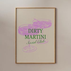 Vuile martini print barkunst, handgetekende cocktail, barwagen print, vintage cocktail schetskunst, drankje print, digitale download