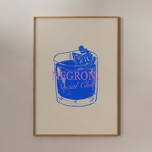 Negroni-cocktailposter, handgetekende cocktail, barwagenafdruk, negroni-cocktailafdruk, vintage cocktailkunst, keukeninrichting, negroni-afdruk