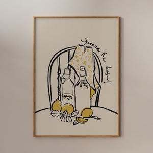 Lemon Poster, Trendy Lemon Wall Art, Hand Drawn Food Print, Kitchen Wall Art, Summer Print, Summer Poster, Line Sketch Kitchen Wall Art