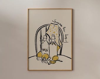 Impression Lemon Kitchen : oeuvre d'art murale estivale dessinée à la main (téléchargement numérique)