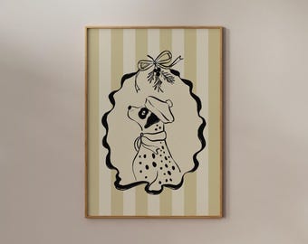 Dalmatische kerstposter: feestelijke hondenportretkunst (digitale download)