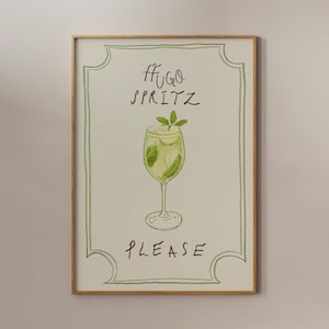Hugo Spritz Poster, Hand gezeichneter Cocktail, Barwagen Wandkunst, Hugo Spritz Druck, Vintage Cocktail Sketch Art, Küchendekor, Sketch Art