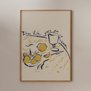 Lemon Poster, Trendy Lemon Wall Art, Hand Drawn Food Print, Kitchen Wall Art, Summer Print, Summer Poster, Line Sketch Kitchen Wall Art