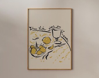 Impression Lemon Kitchen : art mural alimentaire dessiné à la main (téléchargement numérique)