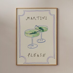 Martiniposter, handgetekende cocktail, barwagen kunst aan de muur, vintage cocktailprint, vintage cocktailschetskunst, keukeninrichting, handgetekende print
