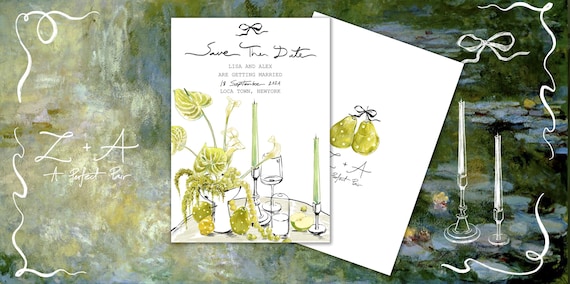 Hand Drawn Save The Date Template, Personalized Wedding Invites, Scribble Wedding Invites, Whimsical Quirky Botanical Green Wedding Invites