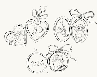 Custom Pet Locket Illustration, Hand Drawn Pet Portrait, Pet Locket tattoo, Fine Line Dog Cat Locket from Photo,Digital Download