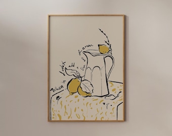 Impression Lemon Kitchen : art mural alimentaire dessiné à la main (téléchargement numérique)